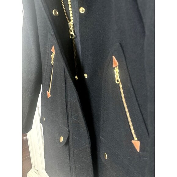 J. Crew Ws Sz 4 Italian Wool Hooded Parka By Nello Gori Black W/Gold Hardware - Picture 4 of 16